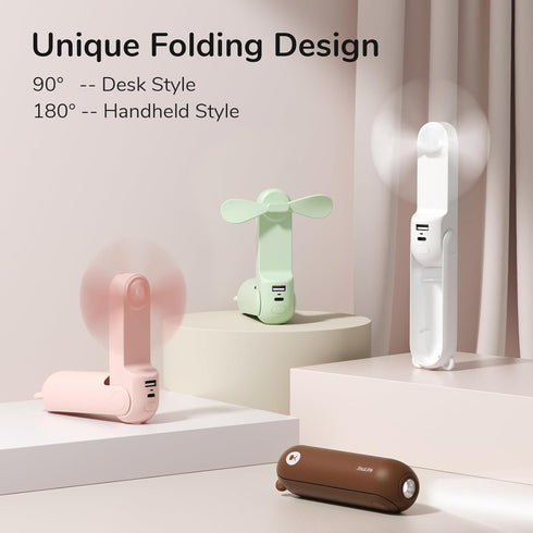 JISULIFE Handheld Mini Fan, 3 IN 1 USB Rechargeable Pocket Fan with Power Bank and Flashlight for Travel