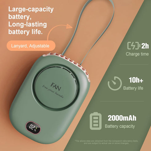 Portable Neck Fan, Hands-Free Hanging Fan with Adjustable Lanyard, USB Rechargeable Bladeless Mini Fan for Travel