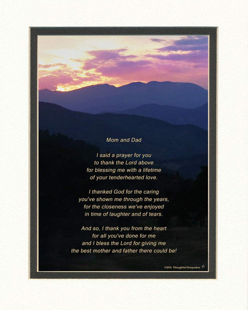 Thank You Prayer Poem Gift for Parents, 8x10 Double Matted Photo for Christmas or Wedding
