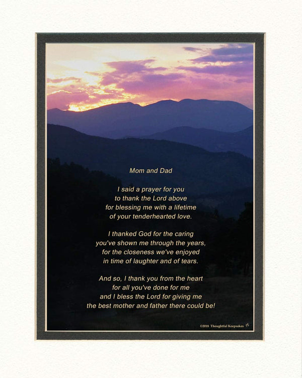 Thank You Prayer Poem Gift for Parents, 8x10 Double Matted Photo for Christmas or Wedding