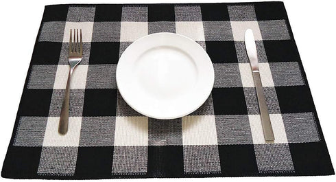 Levinis Cotton Placemats Set of 6 - Durable Buffalo Check Place Mats for Kitchen Table, Machine Washable