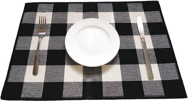 Levinis Cotton Placemats Set of 6 - Durable Buffalo Check Place Mats for Kitchen Table, Machine Washable