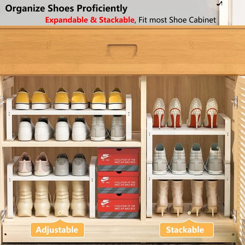 Bayou Expandable Shoe Rack, Adjustable Closet Shoe Storage Organizer, Heavy Duty Carbon Steel Shelf - 2Pack
