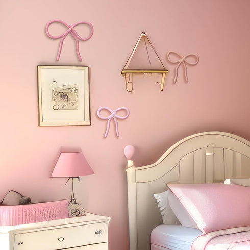 RattanView 3 2 Pcs Boho Bow Wall Decor Pink Bow Decoration Baby Shower Coquette Room Decor Woven Macrame Wall Hanging