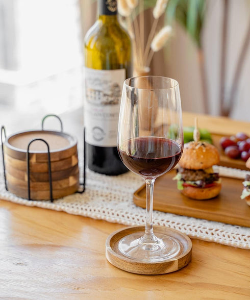 Set 6 WLWNWFT Coasters for Drinks Absorbent with Holder, Acacia Wood Cork Coaster for Coffee Table Wooden Table Coaster