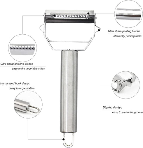 Ultra Sharp Vegetable Peeler - Stainless Steel 2 in 1 Julienne Vegetable Peeler - Perfect for Carrot Potato Cucumber,