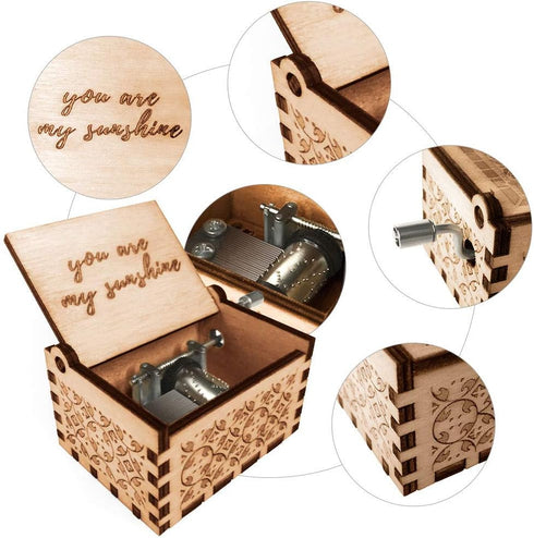 Ucuber You are My Sunshine Music Box, Wood Laser Engraved Cute Box, Best Gift for Wife, Son, Daughter, Mom