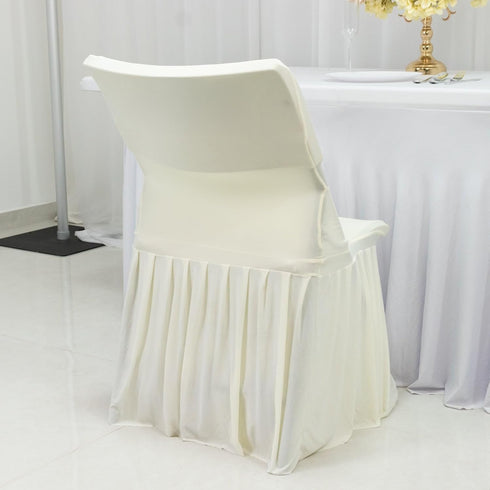Efavormart Lifetime Folding Chair Cover Ivory Spandex Pleated Stretch Slipcover with Floor-Length