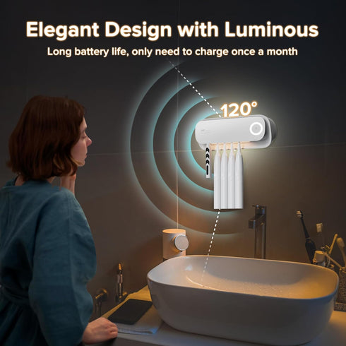 MechMaj 5 Toothbrush Sanitizer Holder for Bathrooms, Slots Toothbrush Sanitizer and Holder, Rechargeable Cordless Wall