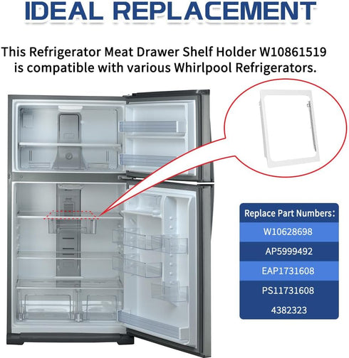 Upgraded W10861519 Deli Drawer Hanger, Refrigerator Meat Drawer Shelf Holder for Whirlpool WRT148/WRT311/WRT318,