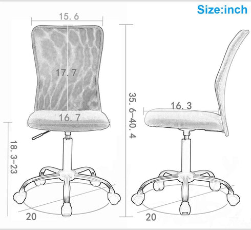 Armless Home Office Mesh Ergonomic Executive Chair Adjustable Mid Back Chair for Women Small Modern Swivel Rolling Desk
