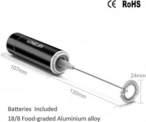 VOMELON 2 Milk Frother Handheld, Battery Operated Coffee Foamer Drink Mixer with Stainless Steel Electric Whisks