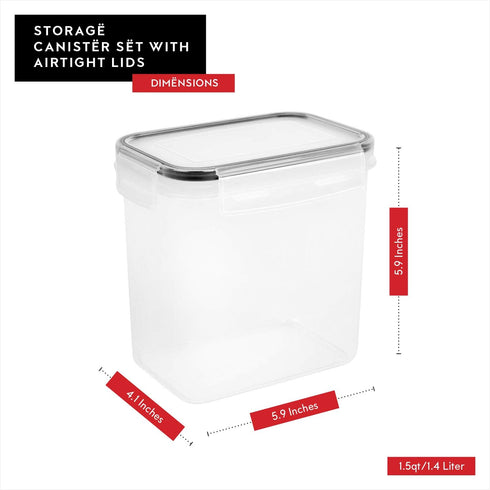 DWËLLZA KITCHEN Airtight Food Storage Container Set, 8 Pieces, 1.4L, BPA Free, Dishwasher Safe, Includes 8 Labels