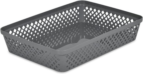Glad Plastic Storage Basket Set - 3 Pack Large Organizers for Kitchen Pantry, Bathroom, and Drawer Trays, Grey