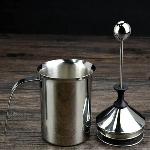 Foam Maker, Stainless Steel Manual Milk Frother, 800ML, Manual Operated Milk Foam Maker for Cappuccino Coffee Latte
