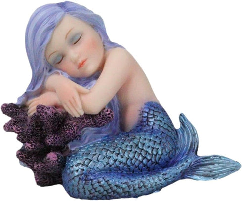 Ebros Under The Sea Blue Child Mermaid Sleeping On Coral Statue, Enchansia Mergirl Decorative Figurine