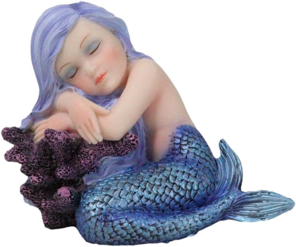 Ebros Under The Sea Blue Child Mermaid Sleeping On Coral Statue, Enchansia Mergirl Decorative Figurine