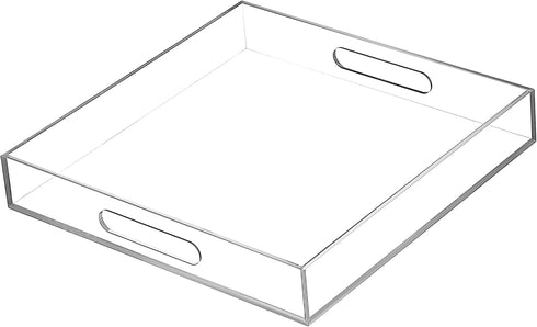 Clear Sturdy Acrylic Serving Tray - 12x12 Inch for Coffee, Appetizer, Breakfast, Makeup Drawer Organizer, Decorative
