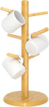 C&AHOME Coffee Mug Tree - 6 Hooks Wooden Holder Rack Stand for Countertop Standard Use