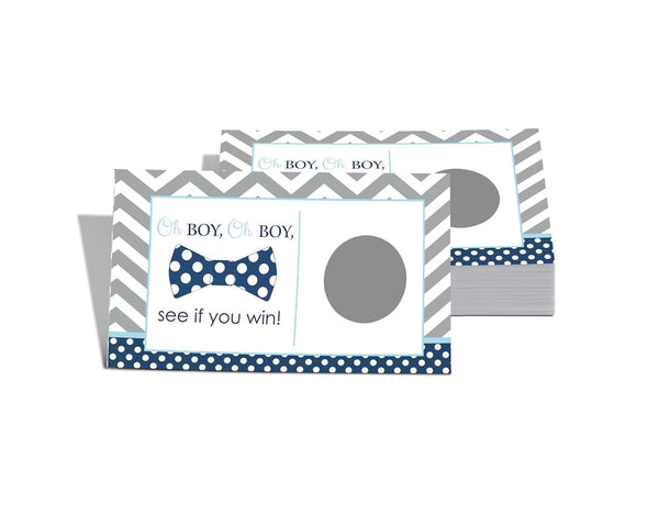 Bow-Tie Baby Shower Games for Boys - 28 Pack Scratch Off Game Cards, Little Man Theme in Blue and Grey