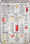 Treasure Gurus 8x12 Metal Retro Classic Alcohol Liquor Cocktail Recipes Wall Sign, Home Bar Decor