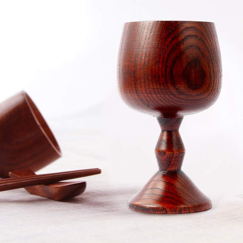 Hand-made Jujube Wooden Wine Goblet Water Cup, 7oz, 1pcs