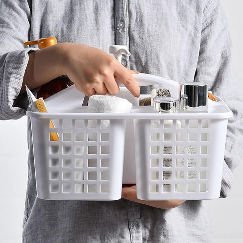 ALINK Plastic Shower Caddy Basket - Portable Divided Cleaning Supply Storage Organizer with Handle for Bathroom (White)