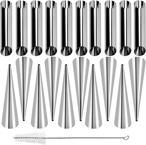 Guowall Cream Horn Mold, 21pcs Stainless Steel Ice Cream Cone Mold and Tubular Shaped Reusable Pastry Mould