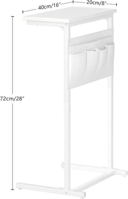 LET501W C Shaped End Table, Side Table for Sofa, Small TV Tray, Couch Table with Storage Bag for Small Space, Living