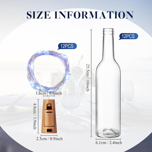 12 Sets 30 Decoration(375 ml,Blue) Rtteri Small Empty Wine Bottles with Cork Lights Centerpiece and LED Battery