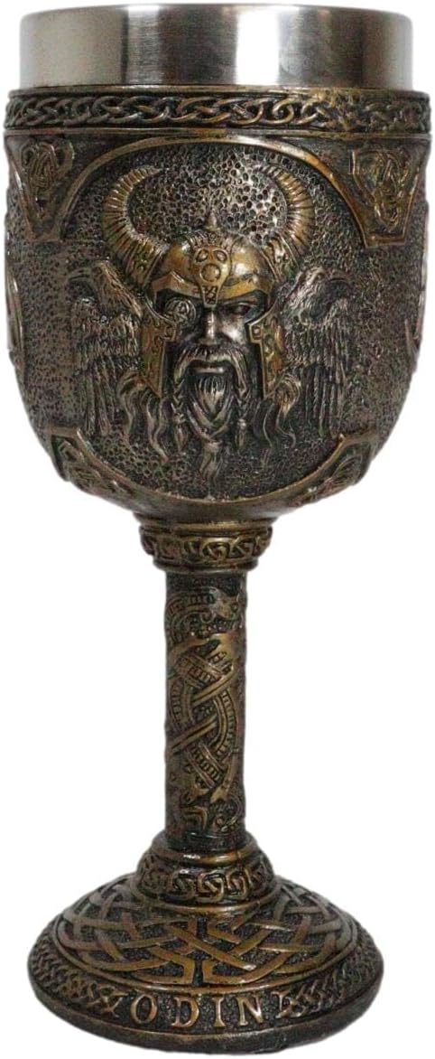 Ebros Norse Mythology Viking Alfather Odin God Of Asgard, 7oz Resin Wine Goblet Chalice with Stainless Steel Liner