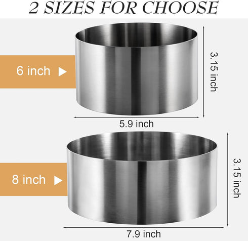 CALIFORNIA CADE ELECTRONIC Cake Ring, 8 Inch Cake Rings for Baking, 20CM Fixed Round Stainless Steel Cake Mold - Cake Baking Supplies