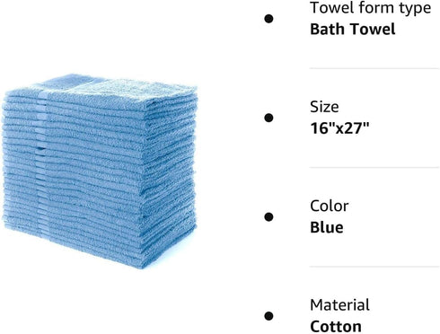 16"x27" (12 Pack) Simpli-Magic Cotton Hand Towels Soft Towels for Bathroom, Kitchen, Salon & Gym (Blue)
