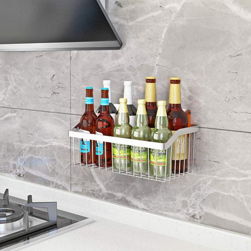 Kitchen Storage Metal Wire Fruit Basket - SUS304 Stainless Steel Organizer Bin for Bathroom, Silver