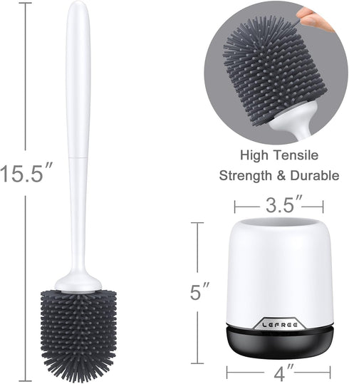 2 Pack Set Lefree Silicone Toilet Bowl Brush and Holder with Ventilated Holder, Floor Standing & Wall Mounted Toilet