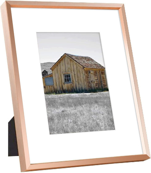 Golden State Art 8x10 Rose Gold Picture Frame, Display Photo 5x7 with Mat or 8x10 Without Mat, Classic Satin Aluminum