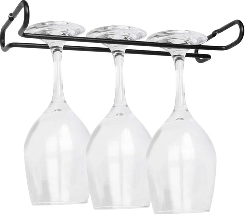 4 Pack Steamware Wine Glass Hanging Rack, Metal Stemware Holder for Under Cabinet Kitchen Bar Pub, Black