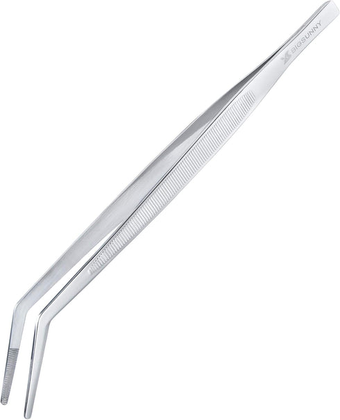 MSY BIGSUNNY Professional Chef Kitchen Cooking Precision Tweezers, Culinary Curved Tip Tongs for Baking