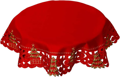 Grelucgo Small Embroidered Christmas Holiday Holly Tree Tablecloth for Coffee Table or Nightstand