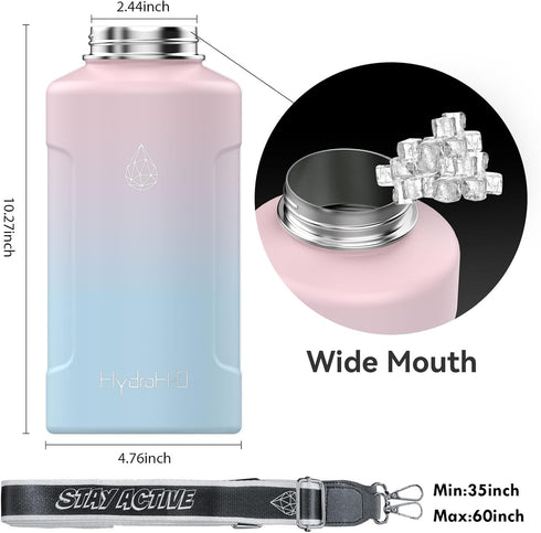 Half Gallon Stainless Steel Water Bottle, Insulated with AutoLock Spout, 64 oz Leakproof (Pink-Blue Gradient)