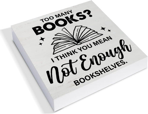 YIDOU Bookshelf Wood Box Sign Decor Desk Sign Too Many Books Not Enough Bookshelves Wooden Box Block Sign Rustic Home