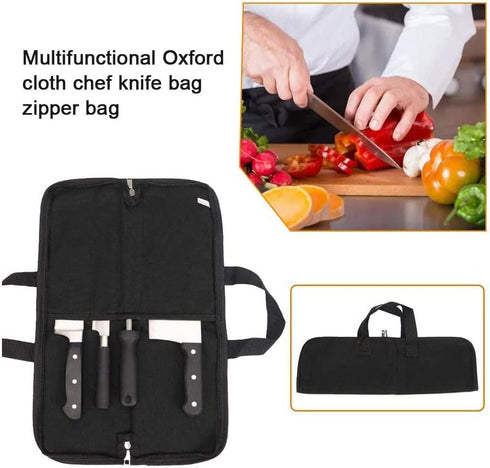 QEES Knife Roll Bag with 4 Slots for Home Kitchen Knife Tools, Durable Chef Knife Carrier with Handle for Culinary