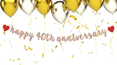 Rose Gold Happy 40th Anniversary Banner for 40th Wedding Anniversary, Forty AF Party, 40th Birthday Decorations