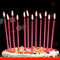 12 Count Long Thin Red Birthday Cake Candles with Holders for Birthday, Wedding Party, Cupcake Decorations