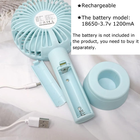 Honbay Handheld Rechargeable Fan, Portable USB Mini Fan with Base for Home, Office, Travel, Blue