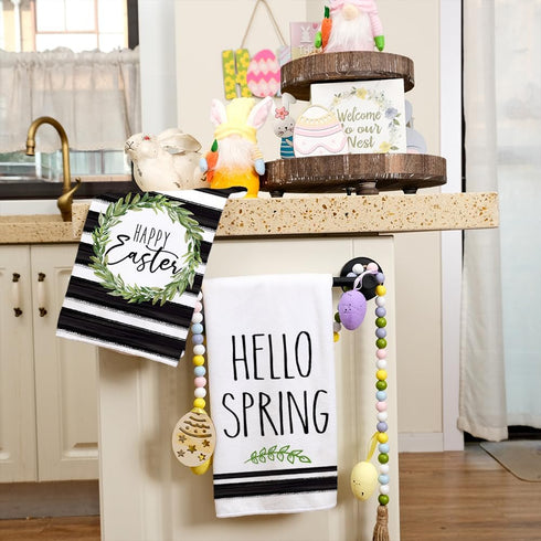 18x26 Inch, Set 2 ARKENY Easter Kitchen Towels - Green Wreath Dish Towels, Ultra Absorbent, Bar Drying Cloth, Happy