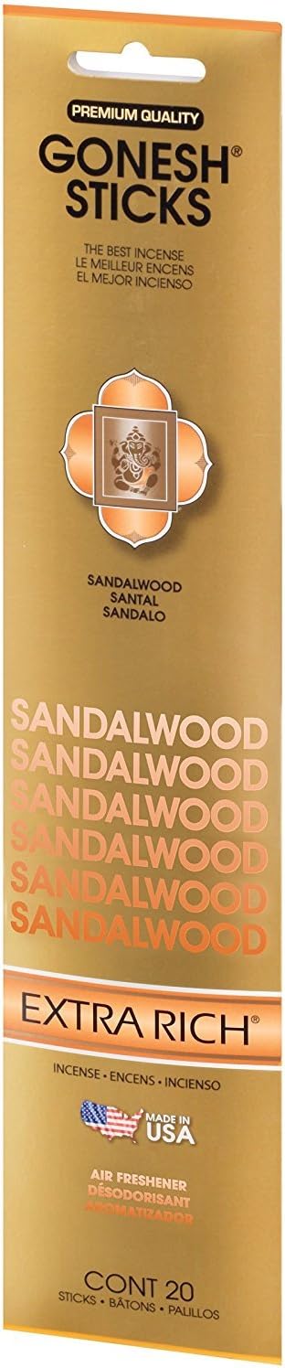 Sandalwood GOXRSA Gonesh Stick Incense, Single 20-stick Pack, Gold