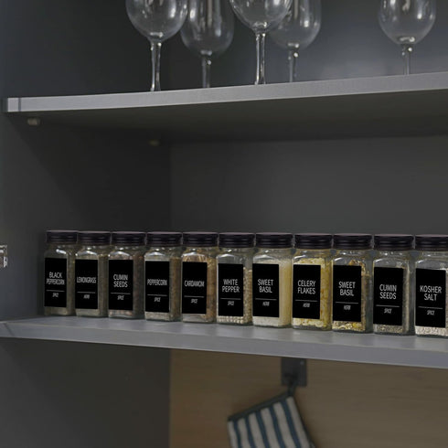 48 547 4oz Churboro Spice Jars with Labels- Glass Spice Jars with Black Metal Caps, Empty Spice Containers with Shaker