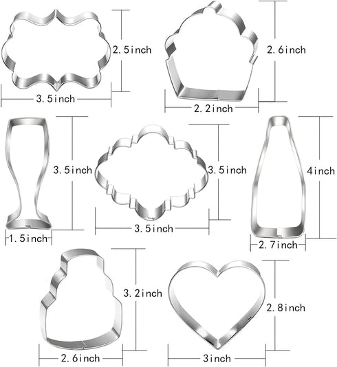 Celebration Cookie Cutter Set, 7 Piece Cake, Heart, Cupcake, Champagne, Wine Bottle, Plaque Cookie Cutters