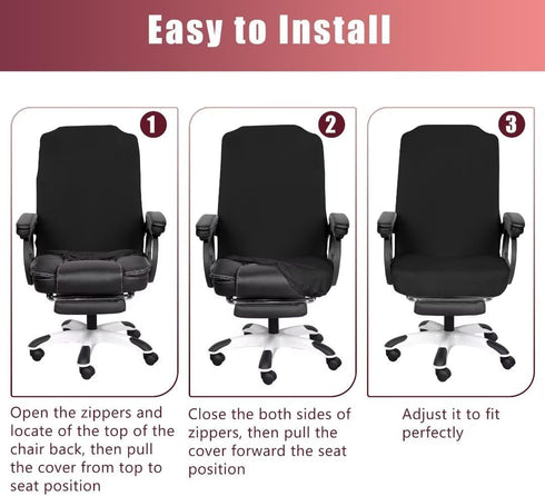 SARAFLORA 2 Pack Stretchable Office Chair Cover, Removable Computer Chair Slipcover with Zipper, Black